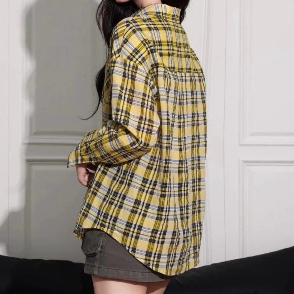 L LOVE Women's Boho Retro Oversize Fringe Flannel Shirt